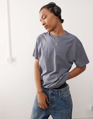 Weekday oversized t-shirt i stålblå