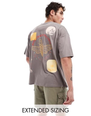 ASOS DESIGN oversized t-shirt i brunt med abstrakta flerfärgade tryck