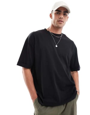 ASOS DESIGN tung oversized t-shirt med rullärm i svart