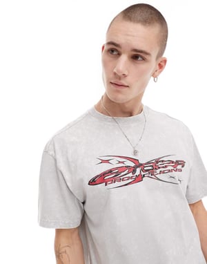 Weekday överdimensionerad t-shirt med grafiskt tryck ljusgrå syra-tvätt