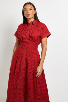 Broderie Short Sleeve Midi Dress
