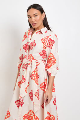 Volume Sleeve Belted Shirt Dress