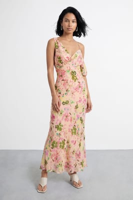 Twist Bodice Off Shoulder Floral Midi Dress