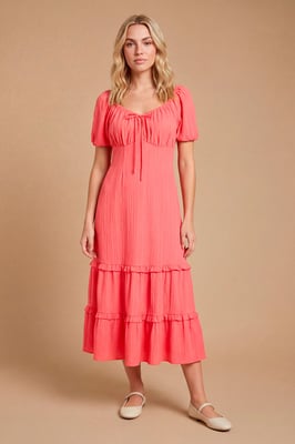 Sweetheart Ruffle Tiered Hem Midi Dress