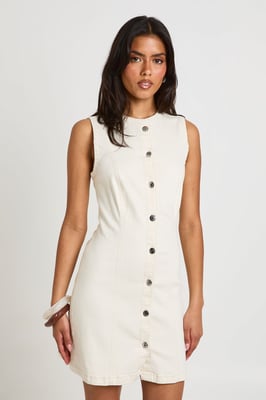 Seam Detail Button Down Denim Mini Dress