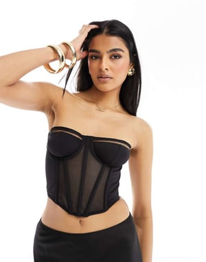 ASOS DESIGN Lexi mesh and microfibre underwired corset in black