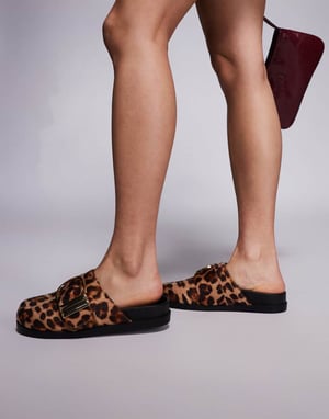 Azalea Wang Archibald buckle detail mules in leopard