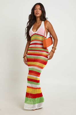 Beach Crochet Stripe Knitted Maxi Dress