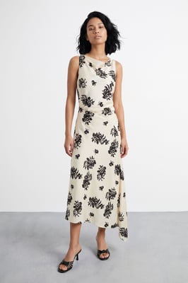Petite Floral Printed Racer Neck Seam Detail Bias Maxi Dress