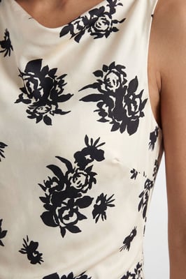 Petite Floral Printed Racer Neck Seam Detail Bias Maxi Dress