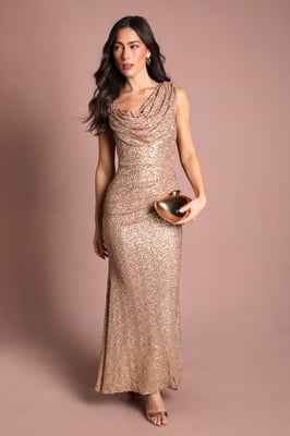 Sequin Cowl Neck Maxi Dress