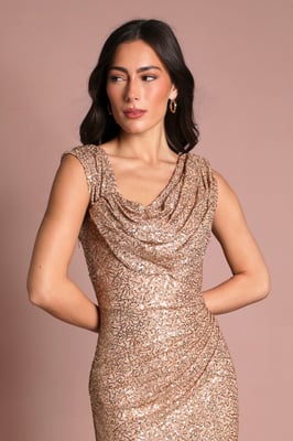 Sequin Cowl Neck Maxi Dress