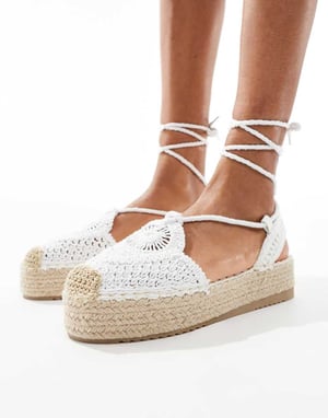 Glamorous crochet flat espadrilles in cream