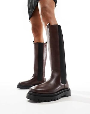 Walk London Dana tall chelsea boot in brown leather