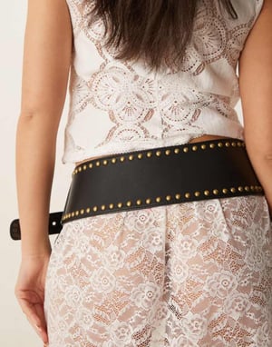 ASOS DESIGN low waist wide belt with stud in black