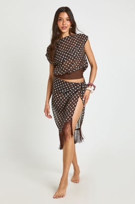 Polka Dot Asym Top And Fringe Sarong Co-ord