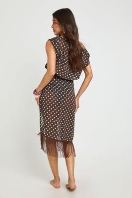 Polka Dot Asym Top And Fringe Sarong Co-ord