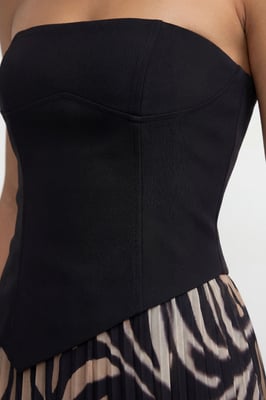 Bandeau Bodice Pleated Chiffon Midi Dress