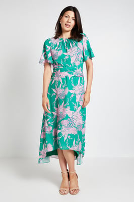 Floral Wrap Waist Midi Dress
