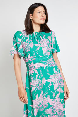 Floral Wrap Waist Midi Dress