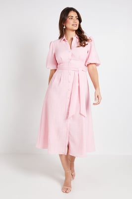 Textured Organza Puff Sleeve Shirt Dress