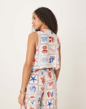 Nobody's Child Thandy linen crop top co-ord in shell tile print