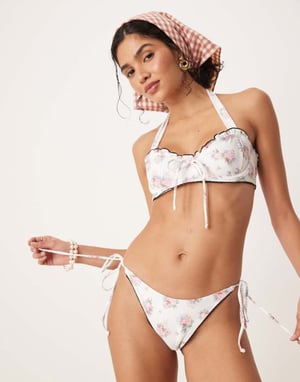For Love & Lemons Cordelia Bikini bottom co-ord in white floral