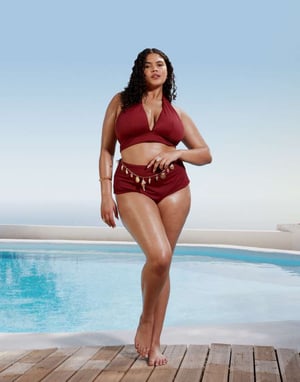 ASOS DESIGN Curve Maya mix and match high waist bikini bottom in burgundy