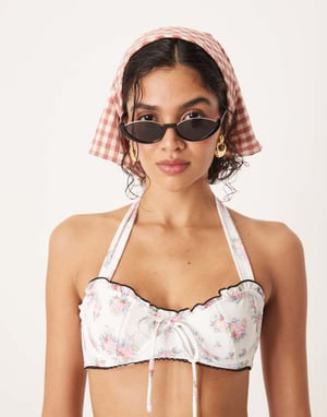 For Love & Lemons Cordelia Bikini top co-ord in white floral