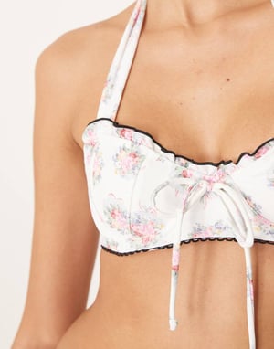 For Love & Lemons Cordelia Bikini top co-ord in white floral