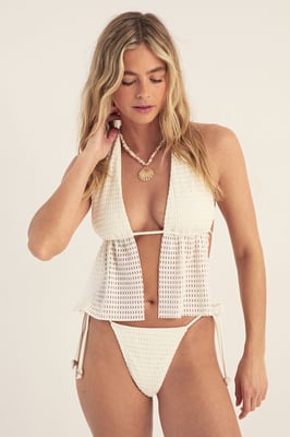 Crochet Halter Neck Longline Bikini Set