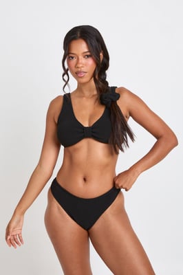 3 Piece Crinkle Plunge Bikini Top And Bikini Brief with Matching Scrunchie