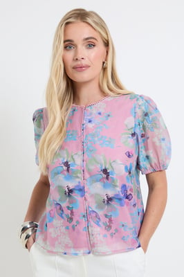 Petite Organza Puff Sleeve Top