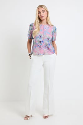 Petite Organza Puff Sleeve Top