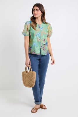 Organza Puff Sleeve Top