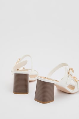 Axel Faux Leather Buckle Detail Block Heel Mules