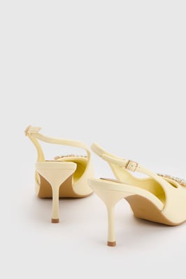 Diana Yellow Faux Leather Square Coloured Trim Medium Stiletto Heel Slingback Court Shoes