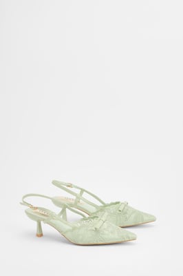 Kitty Lace Slingback Bow Detail Kitten Heel Court Shoes