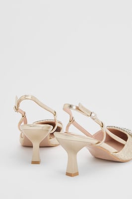 Layla Faux Leather Woven Embellished Square Trim Point Kitten Heel Court Shoes