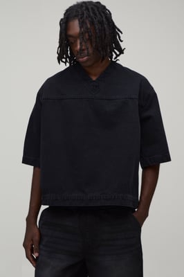 Boxy Oversized Denim Hockey Top