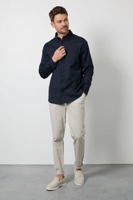 Navy Long Sleeve Linen Blend Shirt