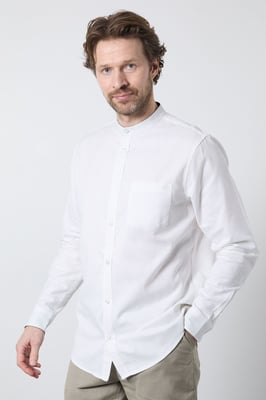 White Grandad Long Sleeve Linen Blend Shirt