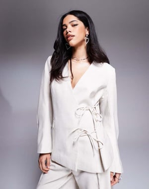 ASOS DESIGN double tie side blazer co-ord in stone
