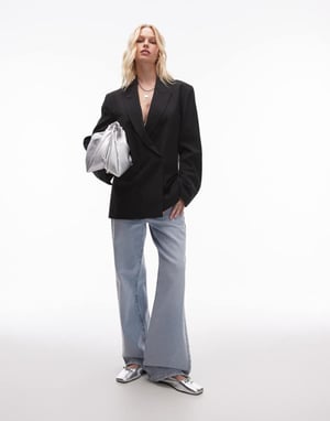 Topshop oversized double breasted blazer in black