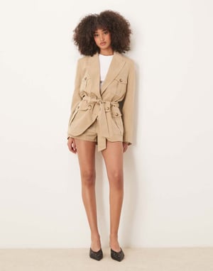 ASOS DESIGN faux suede utility blazer co-ord in tan