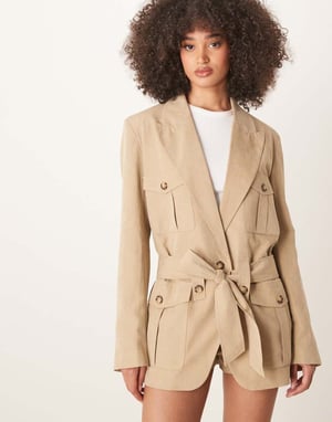 ASOS DESIGN faux suede utility blazer co-ord in tan