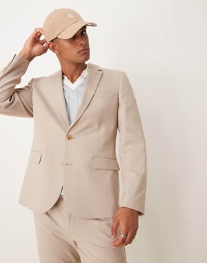 ASOS DESIGN slim suit jacket in stone