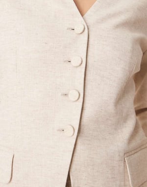 Abercrombie & Fitch collarless nipped linen blazer in oatmeal