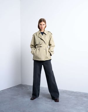 Topshop short trench coat in stone