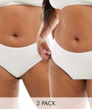 ASOS DESIGN Curve 2 pack Mila cotton brazillian brief in white
